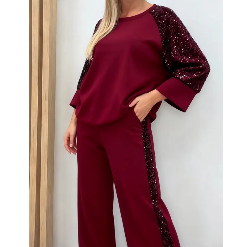 🎁2026 New Arrivals 50% OFF💥Women's Sequin Spliced Sweatshirt & Pants Set