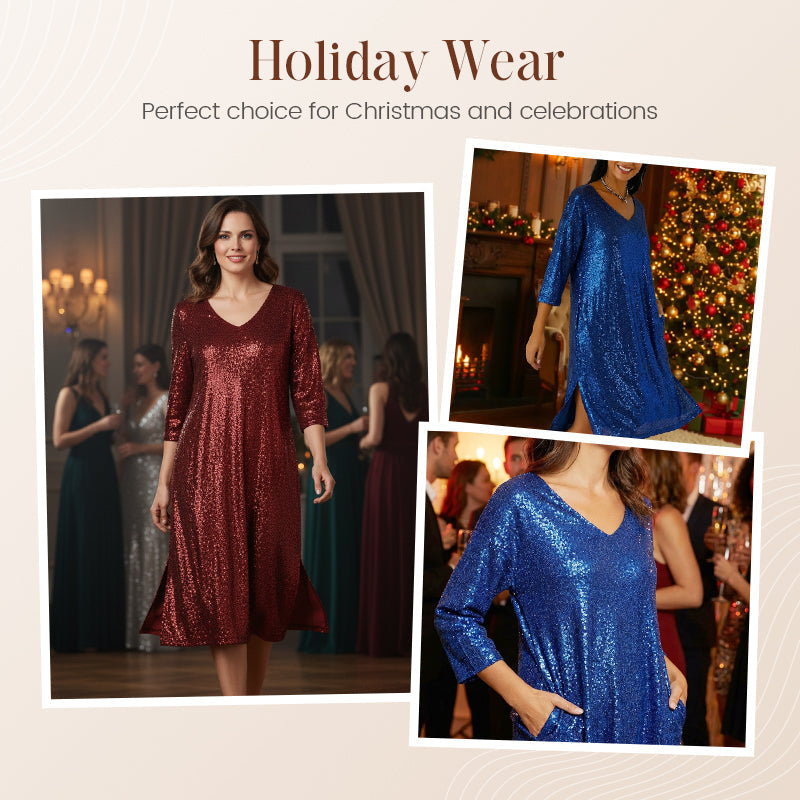 🔥New Arrivals & Special Offers-Women's Sparkle Sequin V-Neck Dress