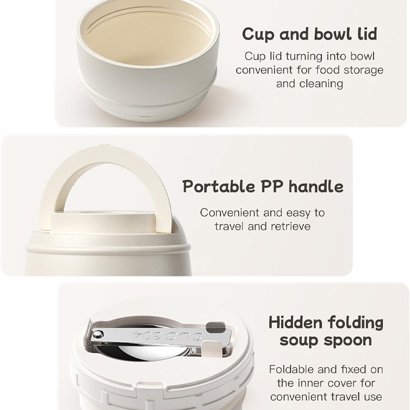 316 Stainless Steel Thermal Food Jar with Folding Spoon