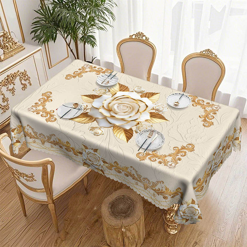 🔥Limited-time offer-Waterproof Gold Rose Tablecloth