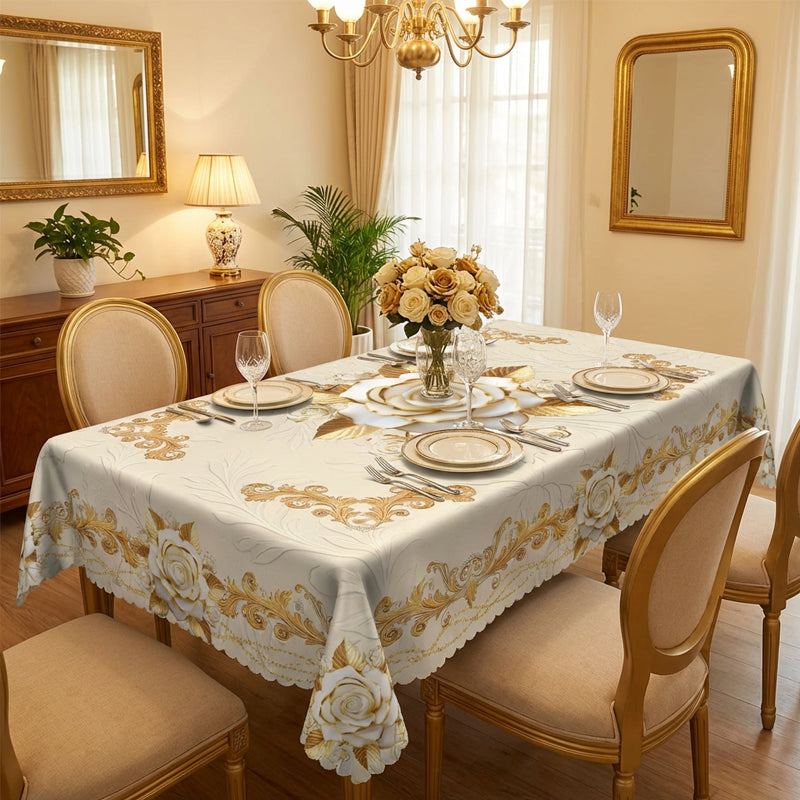 🔥Limited-time offer-Waterproof Gold Rose Tablecloth