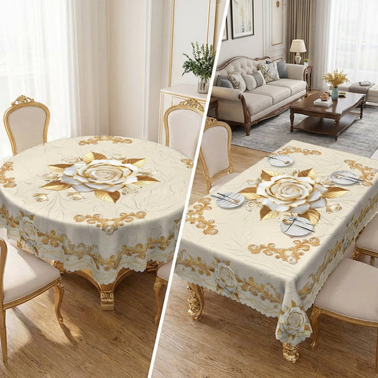 🔥Limited-time offer-Waterproof Gold Rose Tablecloth