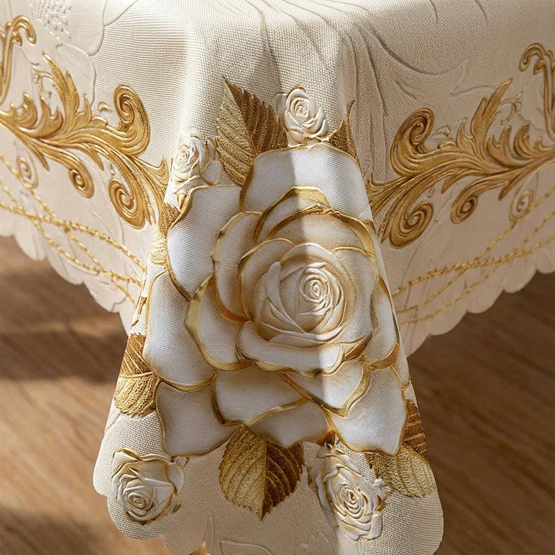 🔥Limited-time offer-Waterproof Gold Rose Tablecloth