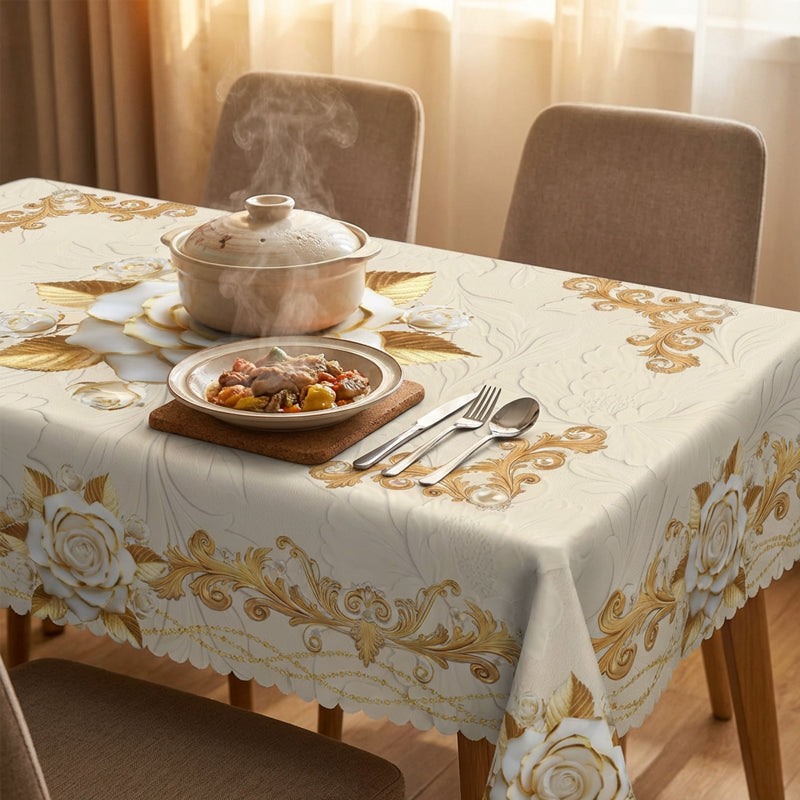 🔥Limited-time offer-Waterproof Gold Rose Tablecloth