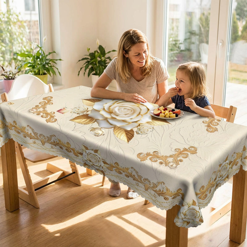 🔥Limited-time offer-Waterproof Gold Rose Tablecloth