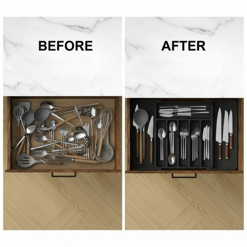 🔥Hot Sale Offers-Extendable Kitchen Cutlery Storage Organizer