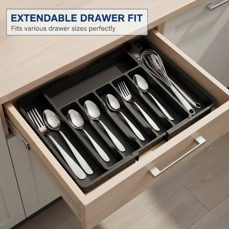 🔥Hot Sale Offers-Extendable Kitchen Cutlery Storage Organizer