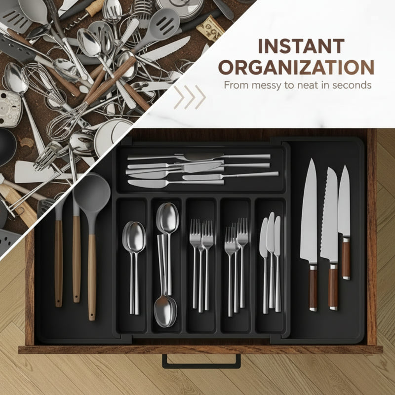 🔥Hot Sale Offers-Extendable Kitchen Cutlery Storage Organizer