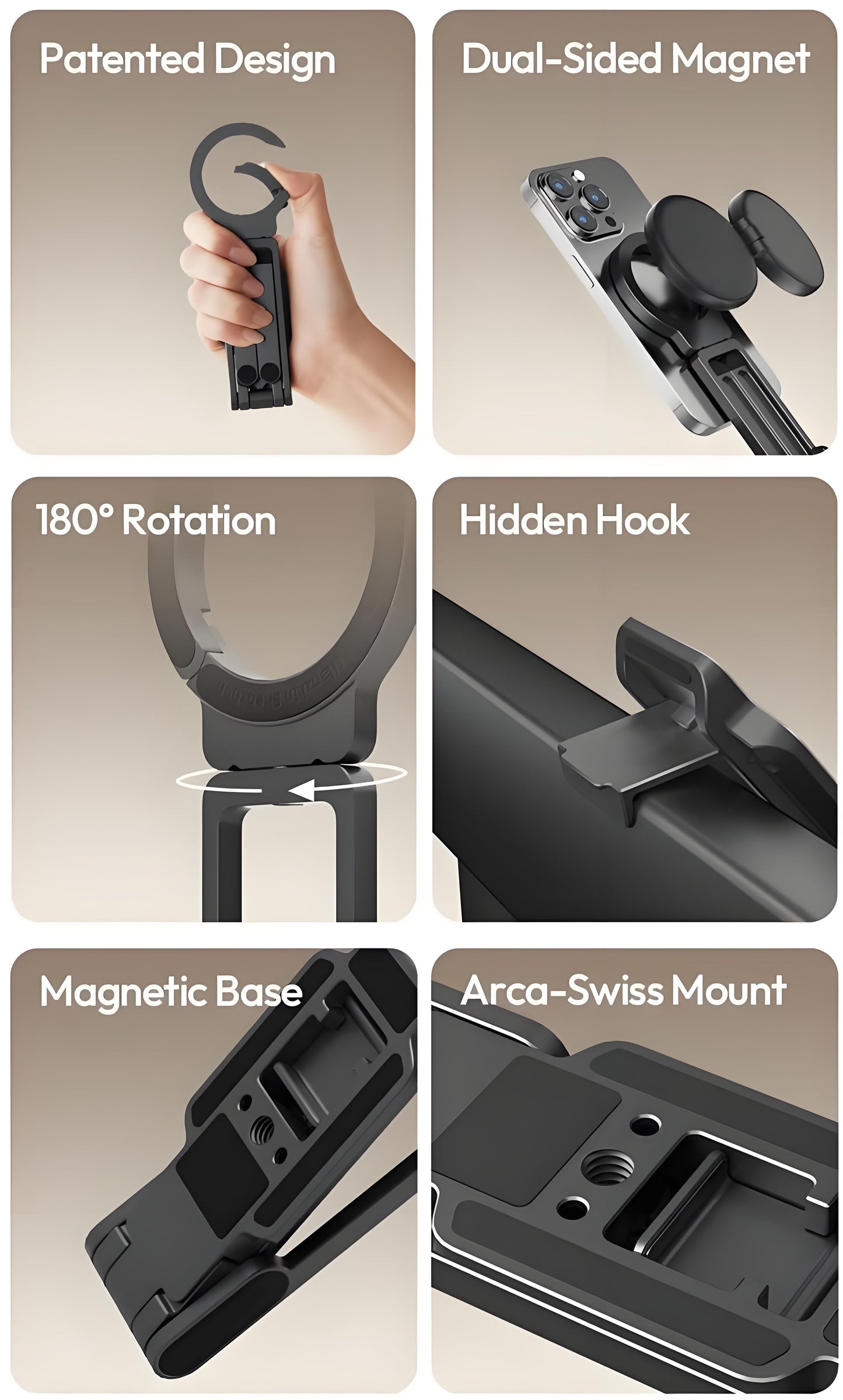 📢📢50% off!! ⏰ Magnetic Mount – 5-in-1 Mini Tripod with Dual MagSafe Magnets, Foldable Hook & Arca-Swiss Base! 📱🎥