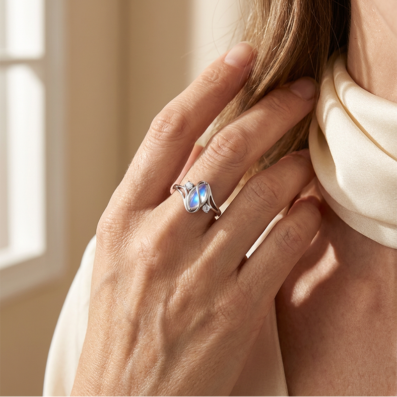 ⏳Limited-time 50% off⏰Geometric Oval Moonstone Ring with Zirconia Accents🌙💍