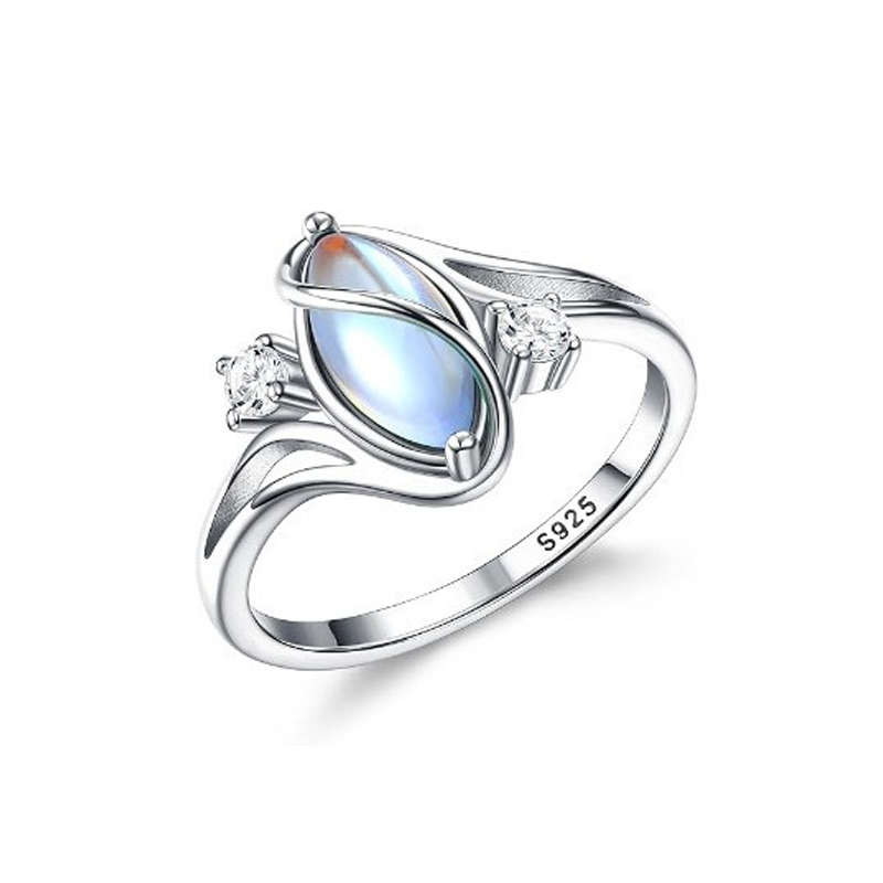 ⏳Limited-time 50% off⏰Geometric Oval Moonstone Ring with Zirconia Accents🌙💍