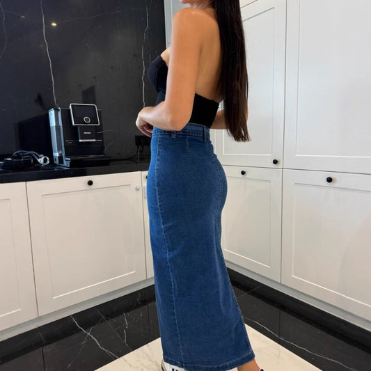 🔥New arrivals offer-Stylish Button Closure Split Denim Bodycon Skirt