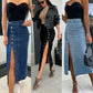 🔥New arrivals offer-Stylish Button Closure Split Denim Bodycon Skirt