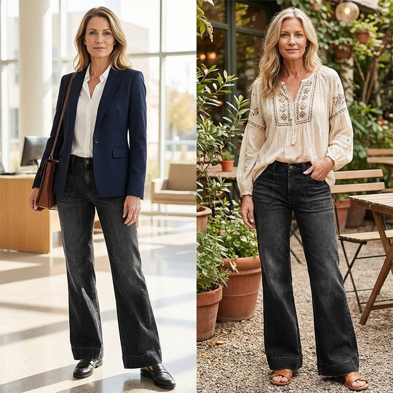 ⏰ 60% OFF NOW! 👖 Women's Retro Flare Jeans – Stretch Denim, Functional Pockets & Vintage High-Waist Fit 🌟