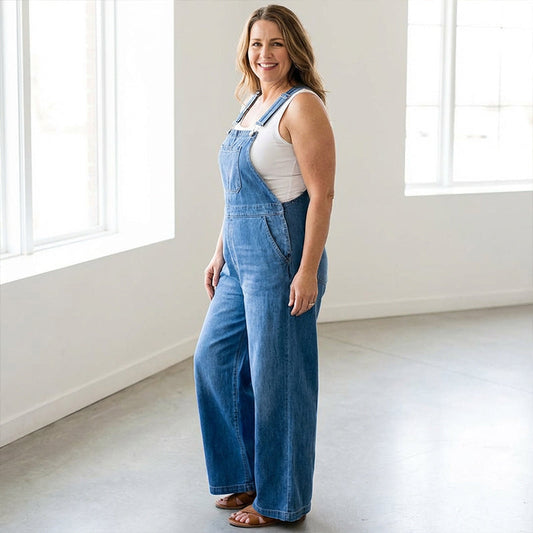 👗 LIMITED-TIME 50% OFF! Women's Casual Wide Leg Denim Overalls, Adjustable Strap Loose Jean Bib Jumpsuit
