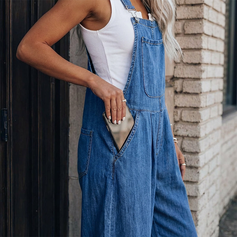 👗 LIMITED-TIME 50% OFF! Women's Casual Wide Leg Denim Overalls, Adjustable Strap Loose Jean Bib Jumpsuit