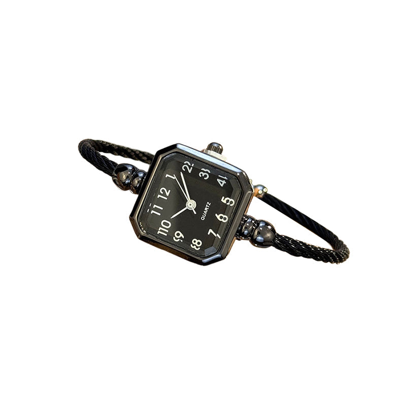 Chic Open-Cuff Bangle Watch with Square Dial