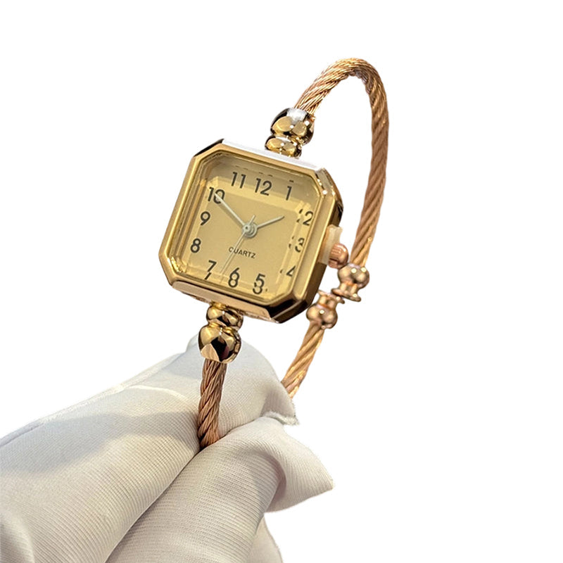 Chic Open-Cuff Bangle Watch with Square Dial