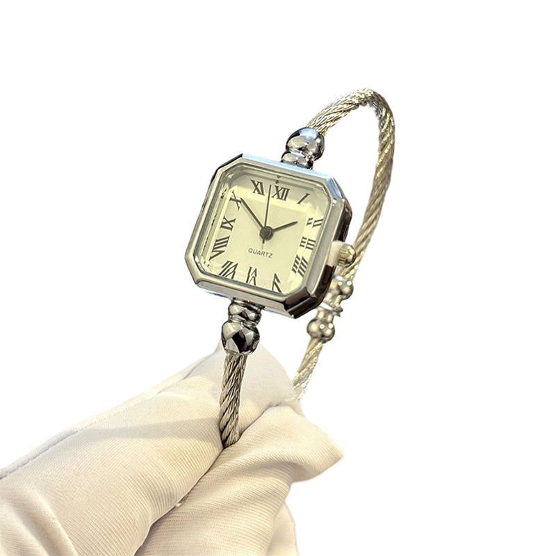 Chic Open-Cuff Bangle Watch with Square Dial