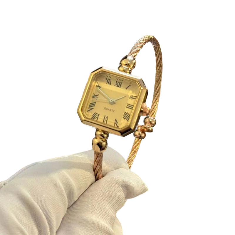 Chic Open-Cuff Bangle Watch with Square Dial