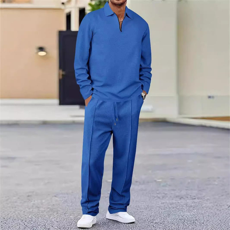 💥 Men’s Waffle Knit Sweatshirt & Straight-Leg Pants Set – Cozy, Breathable & Effortlessly Stylish 👕👖