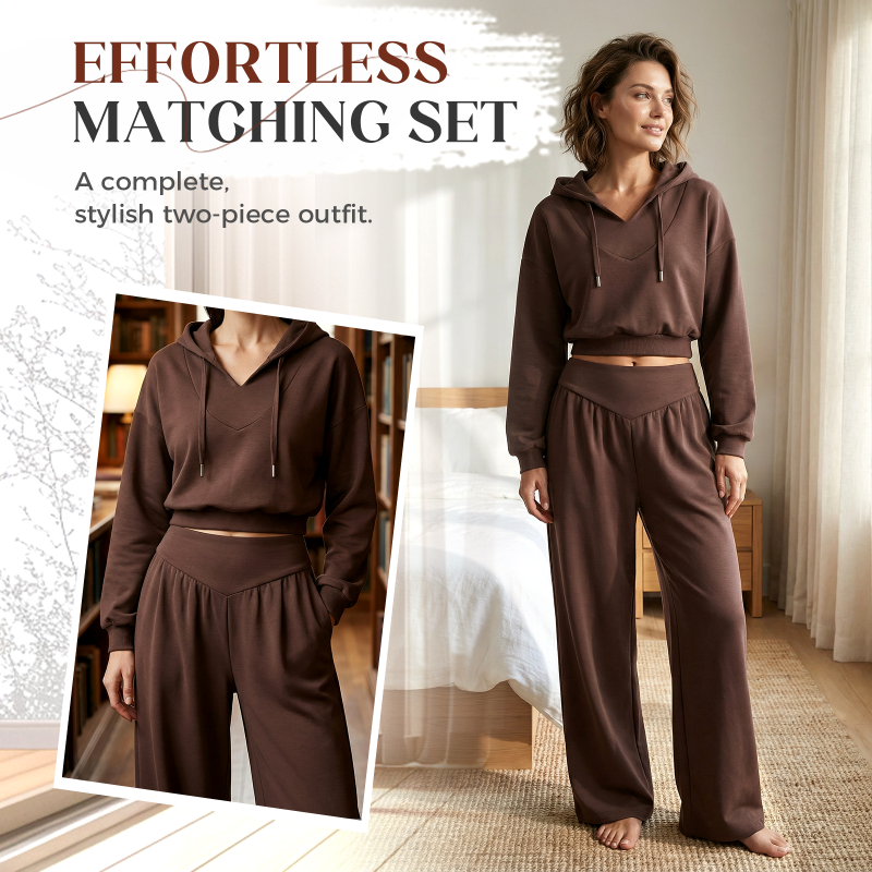 👖🌞Women’s Crop Hoodie & Wide-Leg Pants | Effortless Street Style🎐
