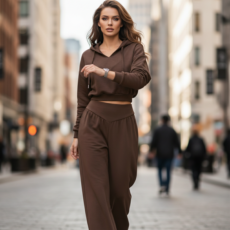 👖🌞Women’s Crop Hoodie & Wide-Leg Pants | Effortless Street Style🎐