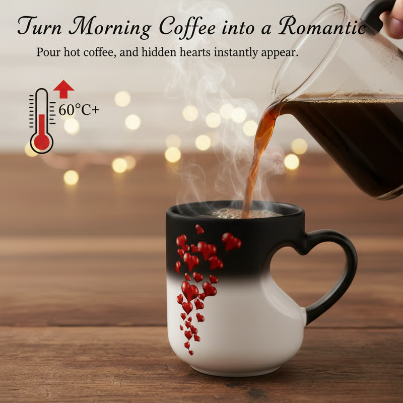 📢📢50% OFF !!!⏰Color Changing Heart Handle Ceramic Mug for Valentine's Day