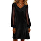 Trending Now👗✨ Cowl Neck Dress with Sparkly Mesh Sleeves – Relaxed Shift Silhouette & Glamorous Detail for Evening Events