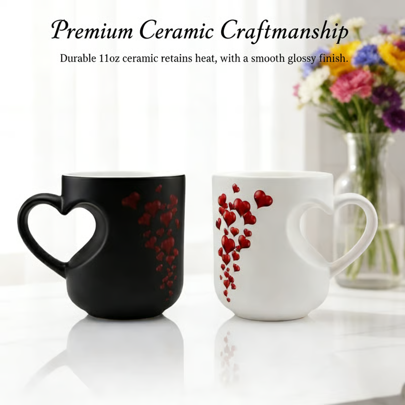 📢📢50% OFF !!!⏰Color Changing Heart Handle Ceramic Mug for Valentine's Day
