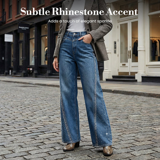 Women's Rhinestone-Embellished Wide-Leg Jeans