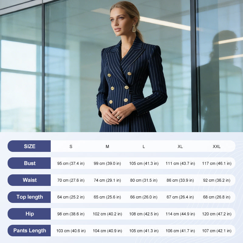 📢 56% OFF!! ⏰ Women's Pinstripe Double-Breasted Suit Set – Structured Blazer & Wide-Leg Trousers for Power & Elegance ✨