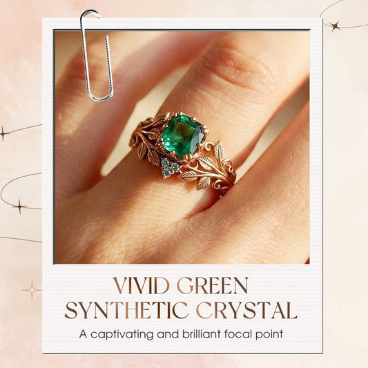 🔥🎁New arrival 50% OFF💥Green Synthetic Crystal Ring with Intricate Leaf