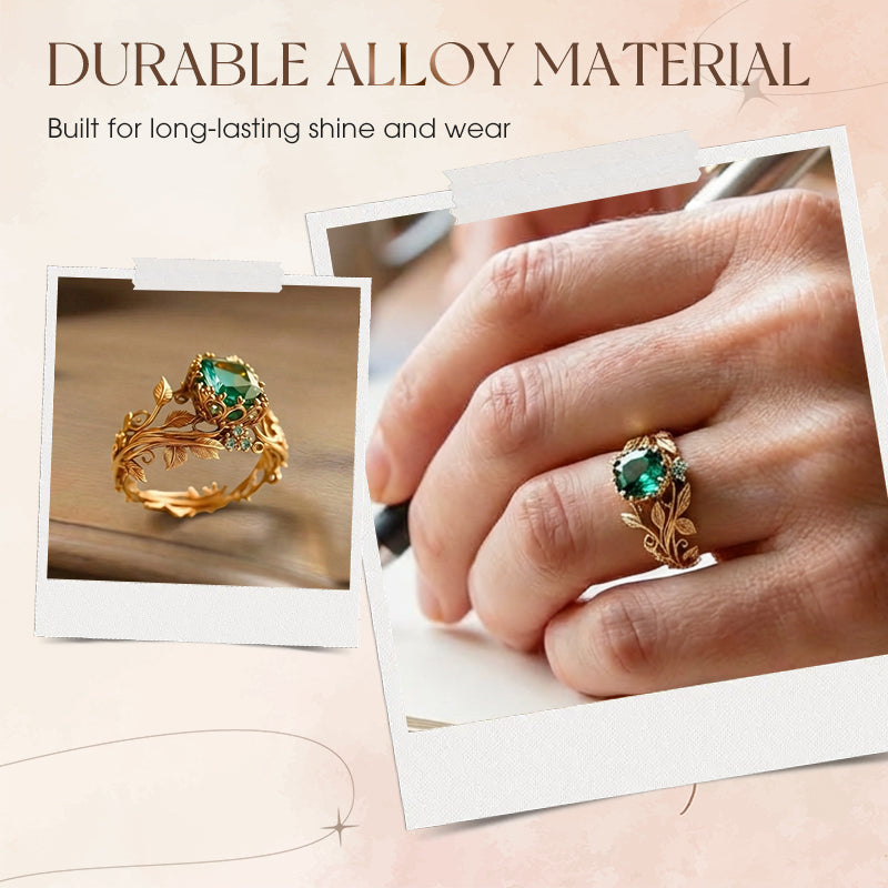 🔥🎁New arrival 50% OFF💥Green Synthetic Crystal Ring with Intricate Leaf