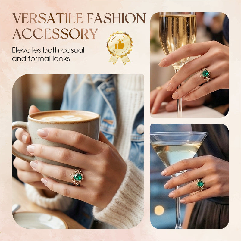 🔥🎁New arrival 50% OFF💥Green Synthetic Crystal Ring with Intricate Leaf