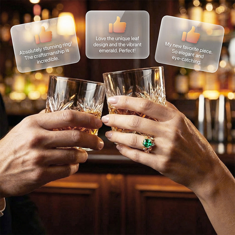 🔥🎁New arrival 50% OFF💥Green Synthetic Crystal Ring with Intricate Leaf