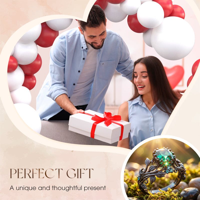 🔥🎁New arrival 50% OFF💥Green Synthetic Crystal Ring with Intricate Leaf