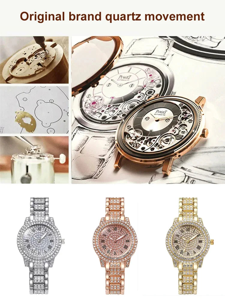Fashion lady steel wrist watch full of diamonds and full stars
