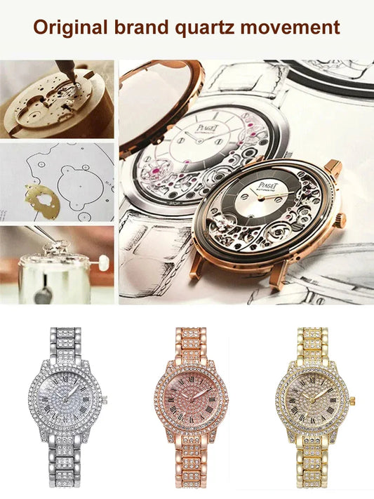 Fashion lady steel wrist watch full of diamonds and full stars