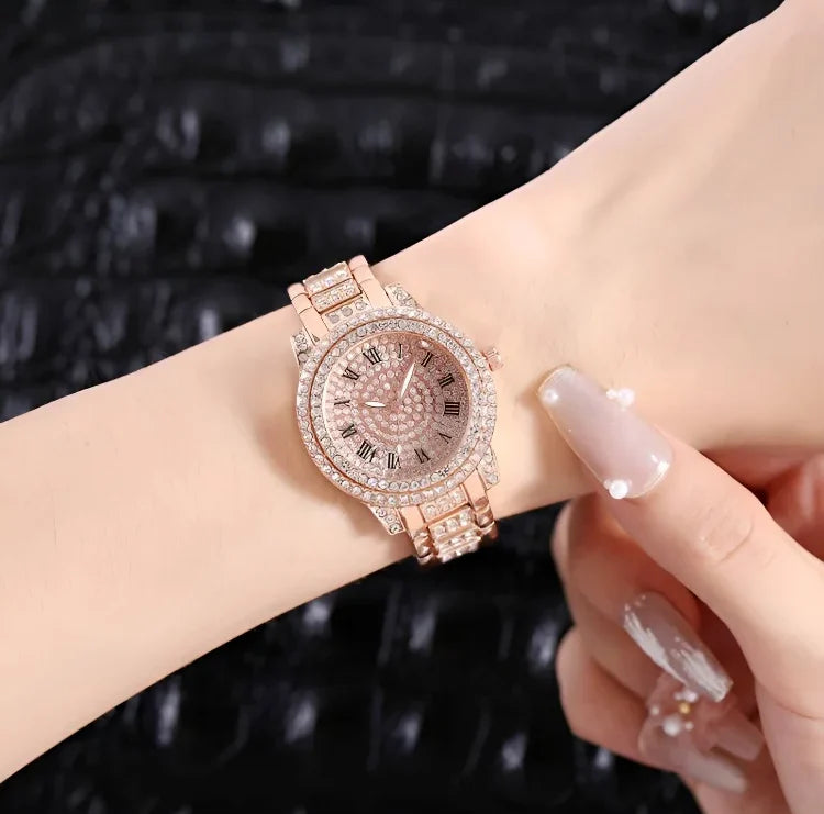 Fashion lady steel wrist watch full of diamonds and full stars