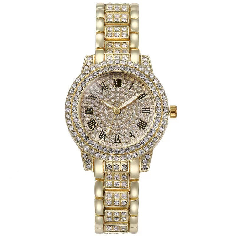 Fashion lady steel wrist watch full of diamonds and full stars