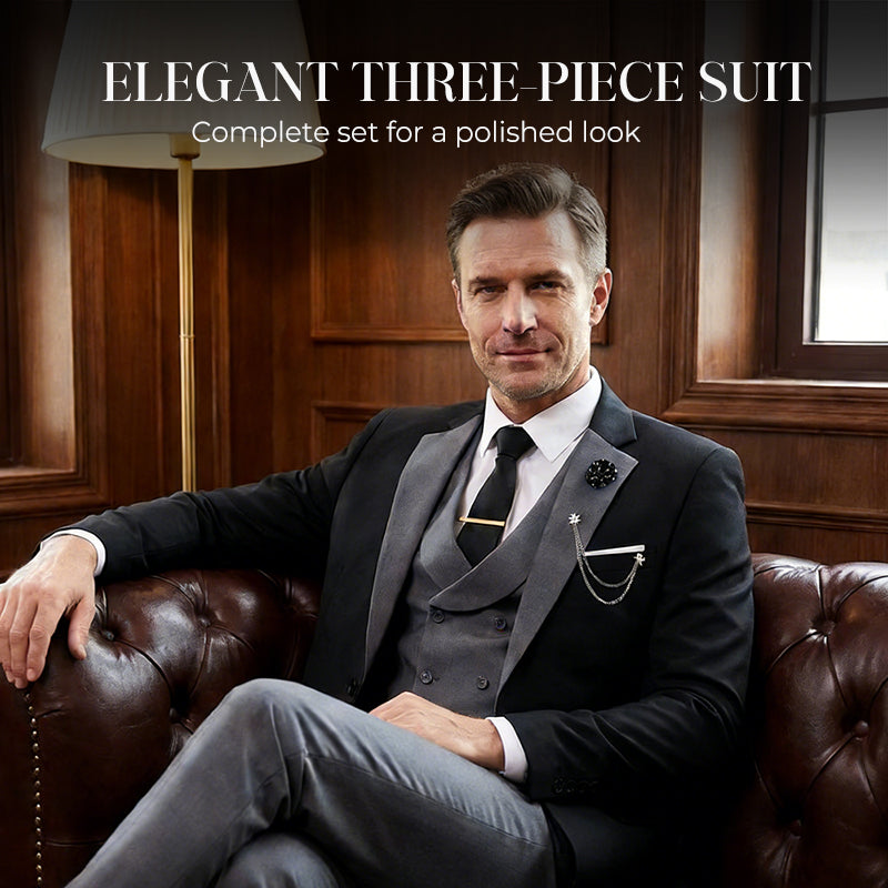 💎 50% OFF! 💎 Modern Contrast Color Wedding Suit – 3-Piece Slim-Fit Set in Bold Black & Light Blue (8 Colors!) 👔✨