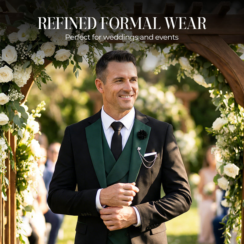 💎 50% OFF! 💎 Modern Contrast Color Wedding Suit – 3-Piece Slim-Fit Set in Bold Black & Light Blue (8 Colors!) 👔✨