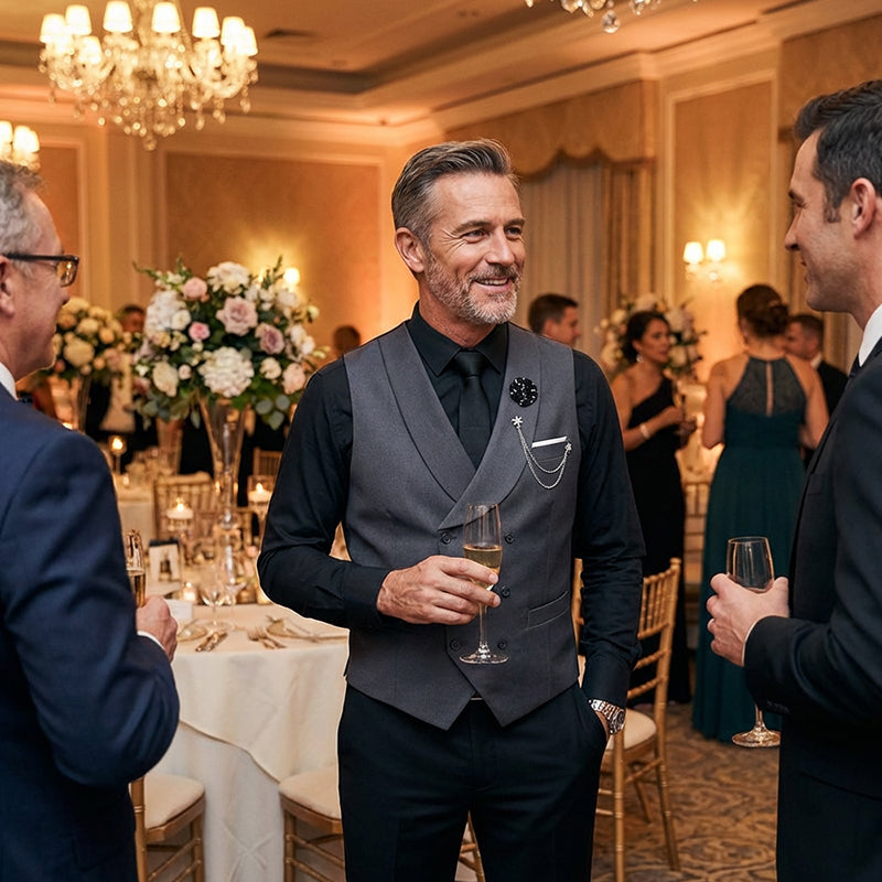 💎 50% OFF! 💎 Modern Contrast Color Wedding Suit – 3-Piece Slim-Fit Set in Bold Black & Light Blue (8 Colors!) 👔✨