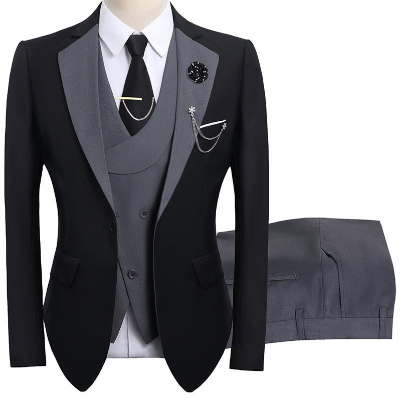 💎 50% OFF! 💎 Modern Contrast Color Wedding Suit – 3-Piece Slim-Fit Set in Bold Black & Light Blue (8 Colors!) 👔✨