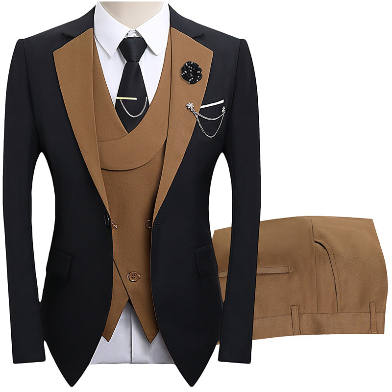 💎 50% OFF! 💎 Modern Contrast Color Wedding Suit – 3-Piece Slim-Fit Set in Bold Black & Light Blue (8 Colors!) 👔✨