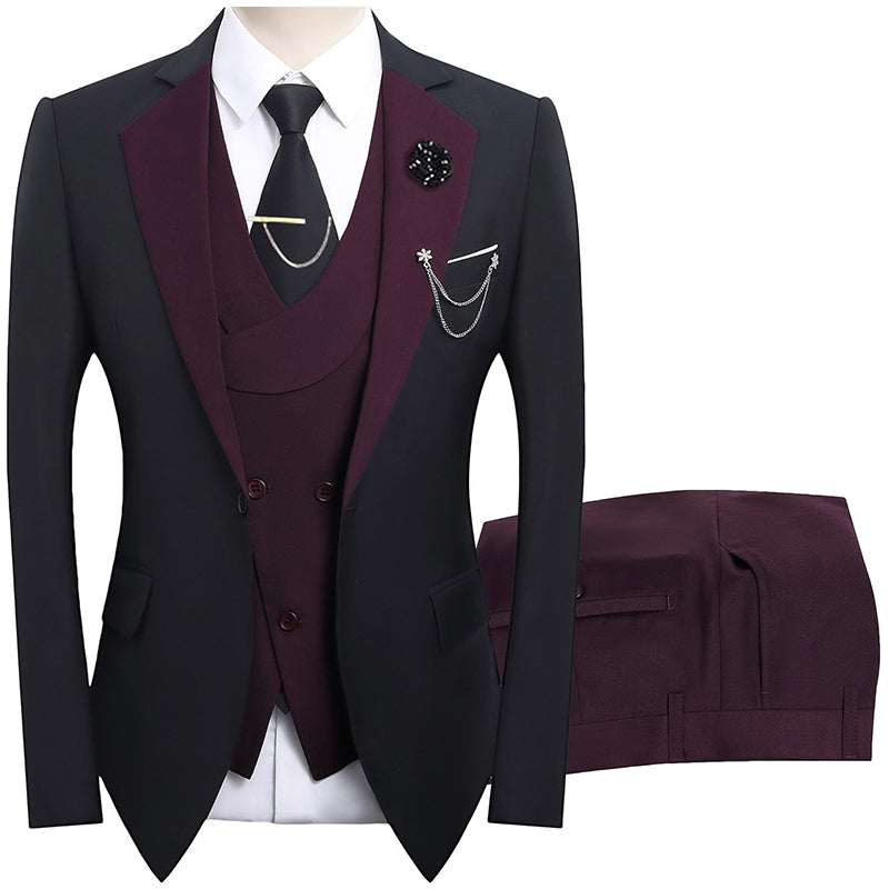 💎 50% OFF! 💎 Modern Contrast Color Wedding Suit – 3-Piece Slim-Fit Set in Bold Black & Light Blue (8 Colors!) 👔✨