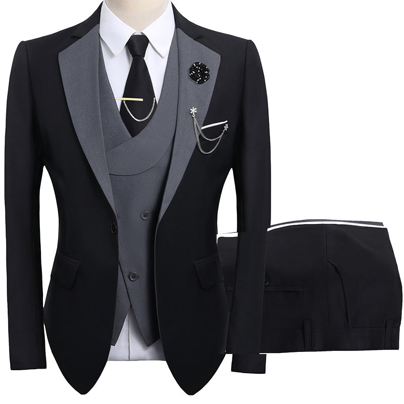 💎 50% OFF! 💎 Modern Contrast Color Wedding Suit – 3-Piece Slim-Fit Set in Bold Black & Light Blue (8 Colors!) 👔✨