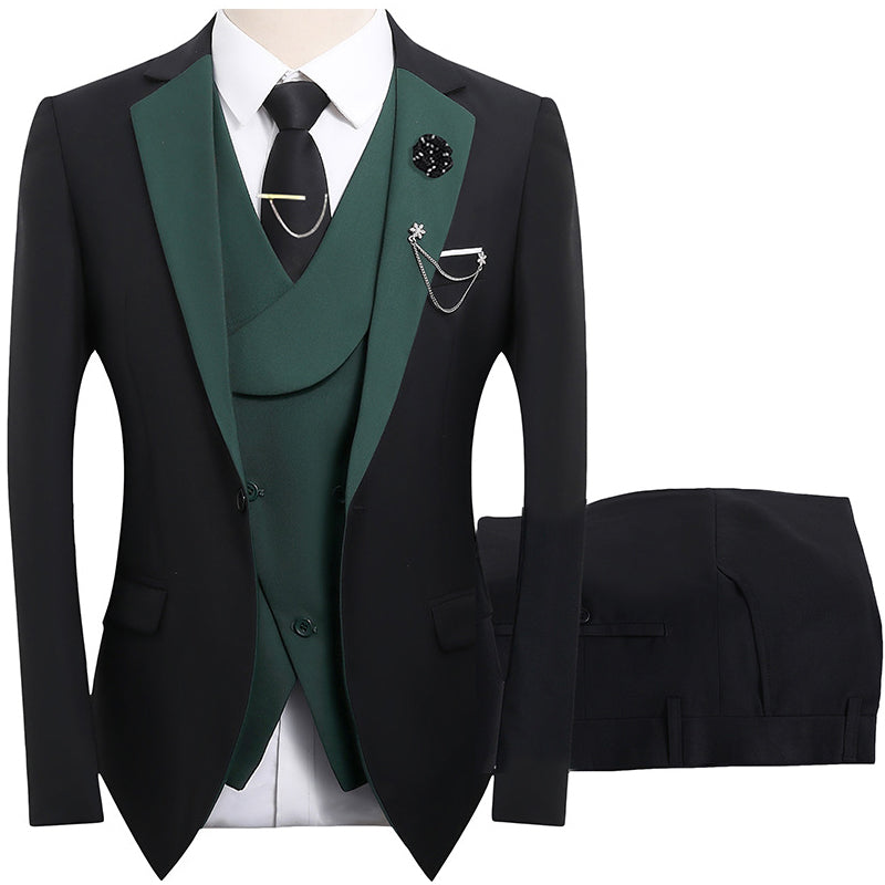 💎 50% OFF! 💎 Modern Contrast Color Wedding Suit – 3-Piece Slim-Fit Set in Bold Black & Light Blue (8 Colors!) 👔✨