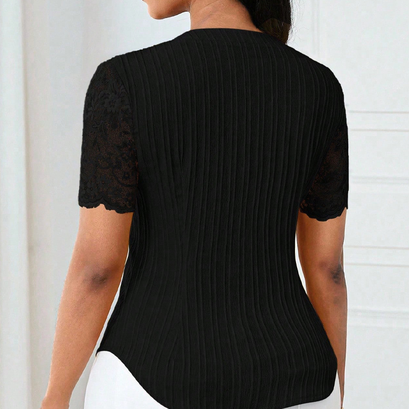 🔥Limited-time offer-Women's V-Neck Lace Sleeve Button Down Summer Blouse